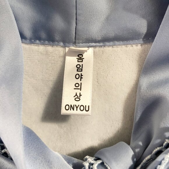 Vintage Onyou Blouse Womens Size S Light-Blue Long-Sleeve Bow-Tie Neck Blouse - Picture 6 of 7